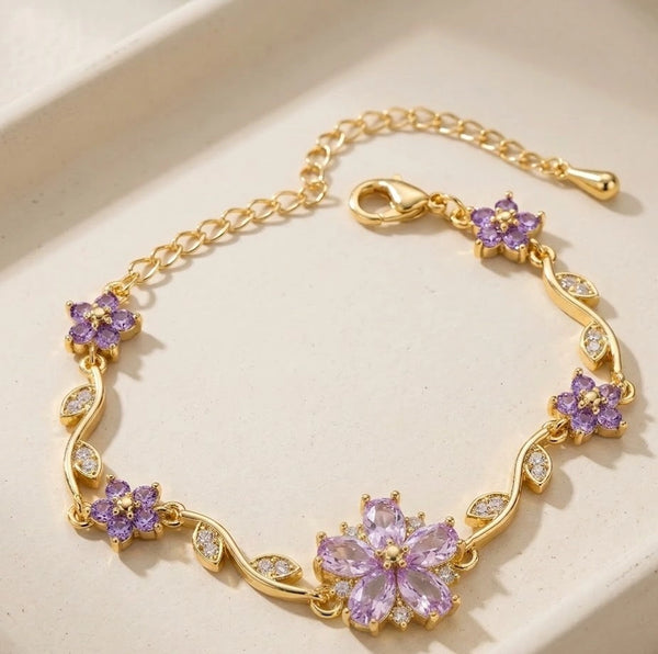 Tulip Purple Floral Vine Anti Tarnish Bracelet for Women | Premium Plated