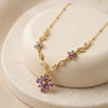 Purple Floral Vine Anti-Tarnish Gold-Plated Necklace