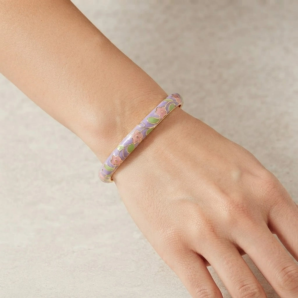 Floral Enamel Gold Plated Bangle - Purple Blossom