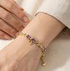 Purple Stone Bow & Floral Vine Bracelet - Anti-Tarnish Gold Plated