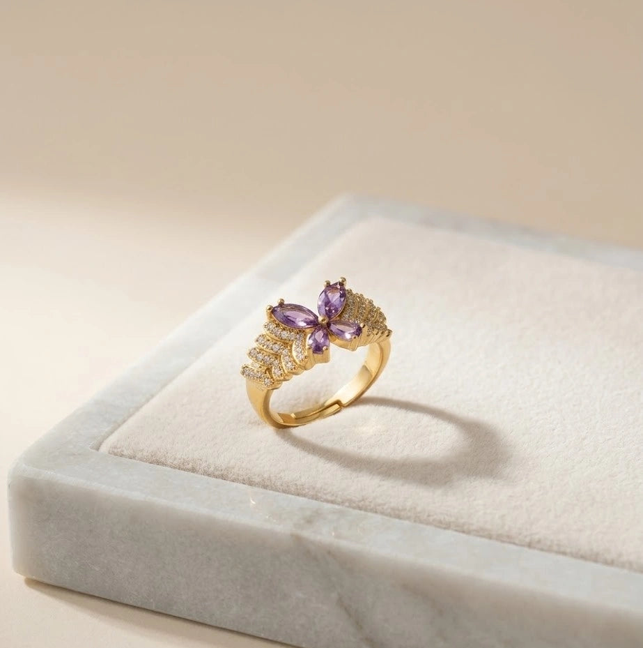 Purple Crystal Butterfly Ring - Premium Korean Fashion Jewelry