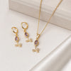 Purple Crystal Floral Drop Jewelry Set - Anti Tarnish Gold Plated Necklace & Earrings-Tulip
