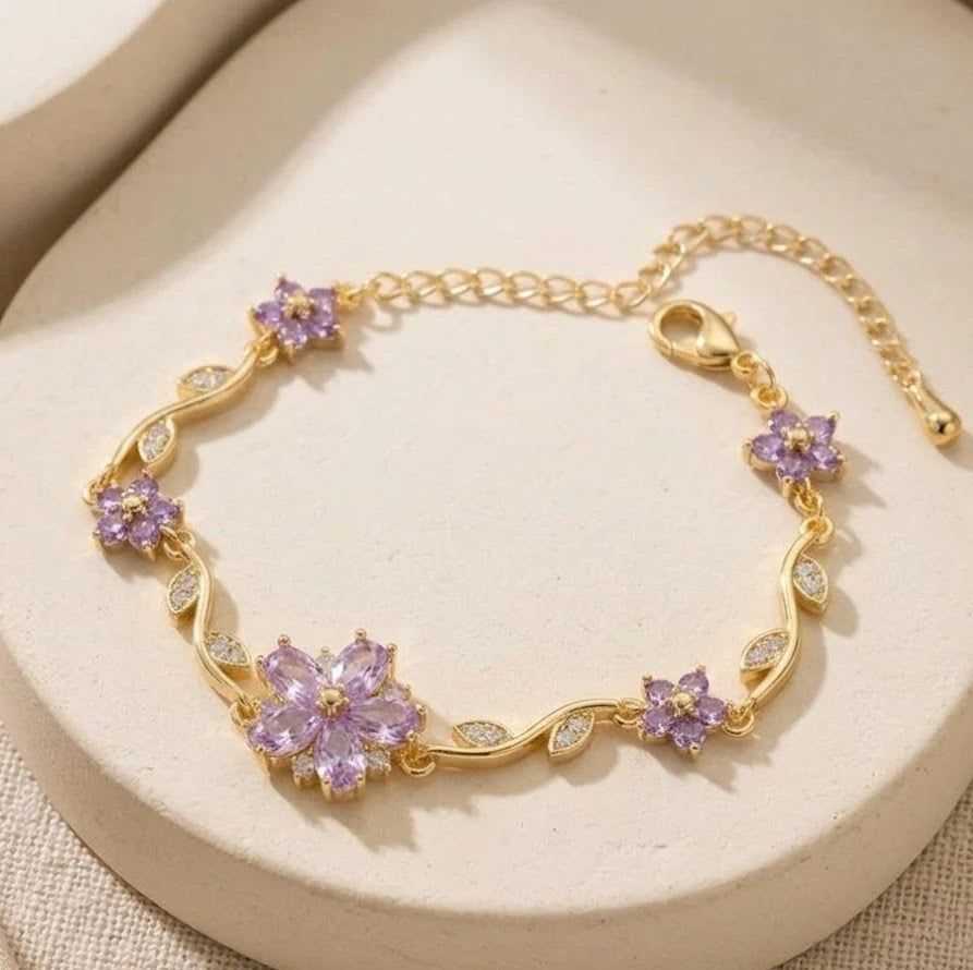 Tulip Purple Floral Vine Anti Tarnish Bracelet for Women | Premium Plated