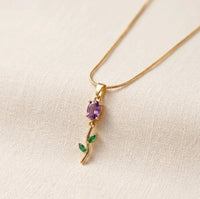 Elegant Amethyst Flower Pendant Necklace - Anti-Tarnish Gold Plated Floral Jewelry-tulip
