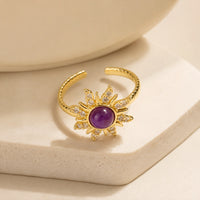 Purple Sunburst Anti-Tarnish Gold Plated Adjustable Ring