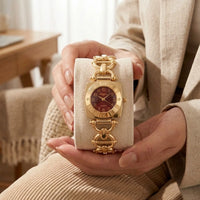 Vintage Maroon Dial Chain Watch | Anti-Tarnish Gold Plated