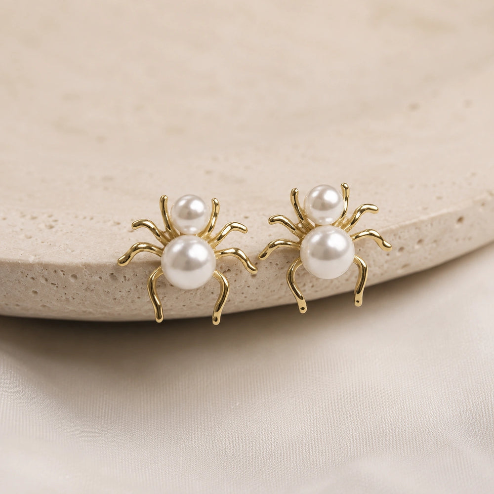 Pearl Spider Stud Earrings -  Quirky Jewelry