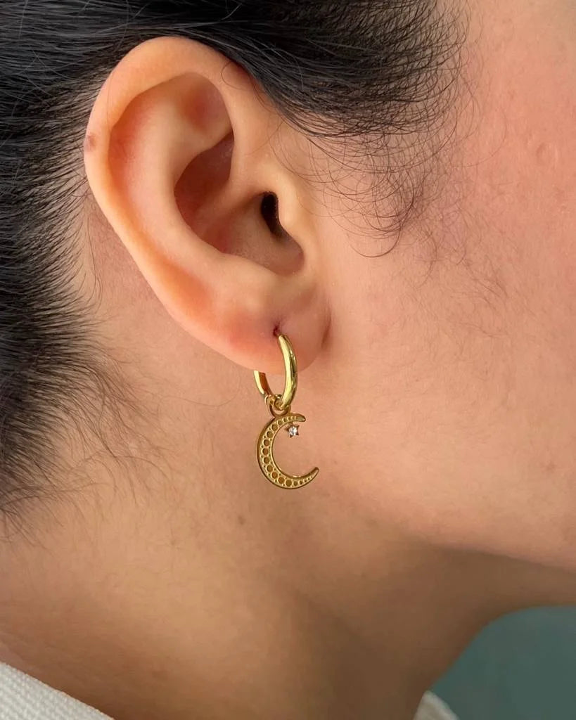 Sun & Moon Asymmetrical Charm Hoops - Anti-Tarnish Gold Plated Earrings