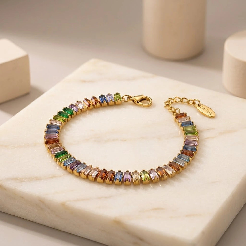 Multi-Color Baguette Anti-Tarnish Tennis Bracelet | Moncheri