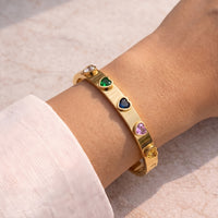 Rainbow Heart Anti-Tarnish Gold Plated Bangle - Minimalist Korean Style Bracelet