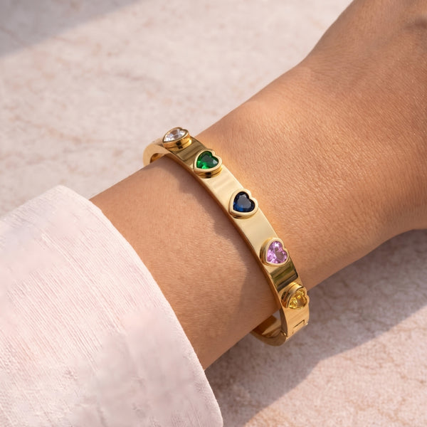Rainbow Heart Anti-Tarnish Gold Plated Bangle for Women