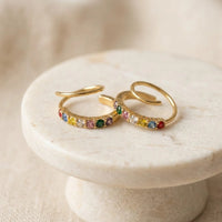 Rainbow Stone Spiral Hoop Earrings - Anti Tarnish Gold Plated
