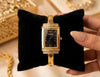 Vintage Rectangular Anti-Tarnish Gold Plated Bangle Watch with Black Dial