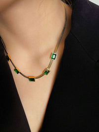 Emerald Green Stone Gold Plated Snake Chain Necklace | Anti-Tarnish