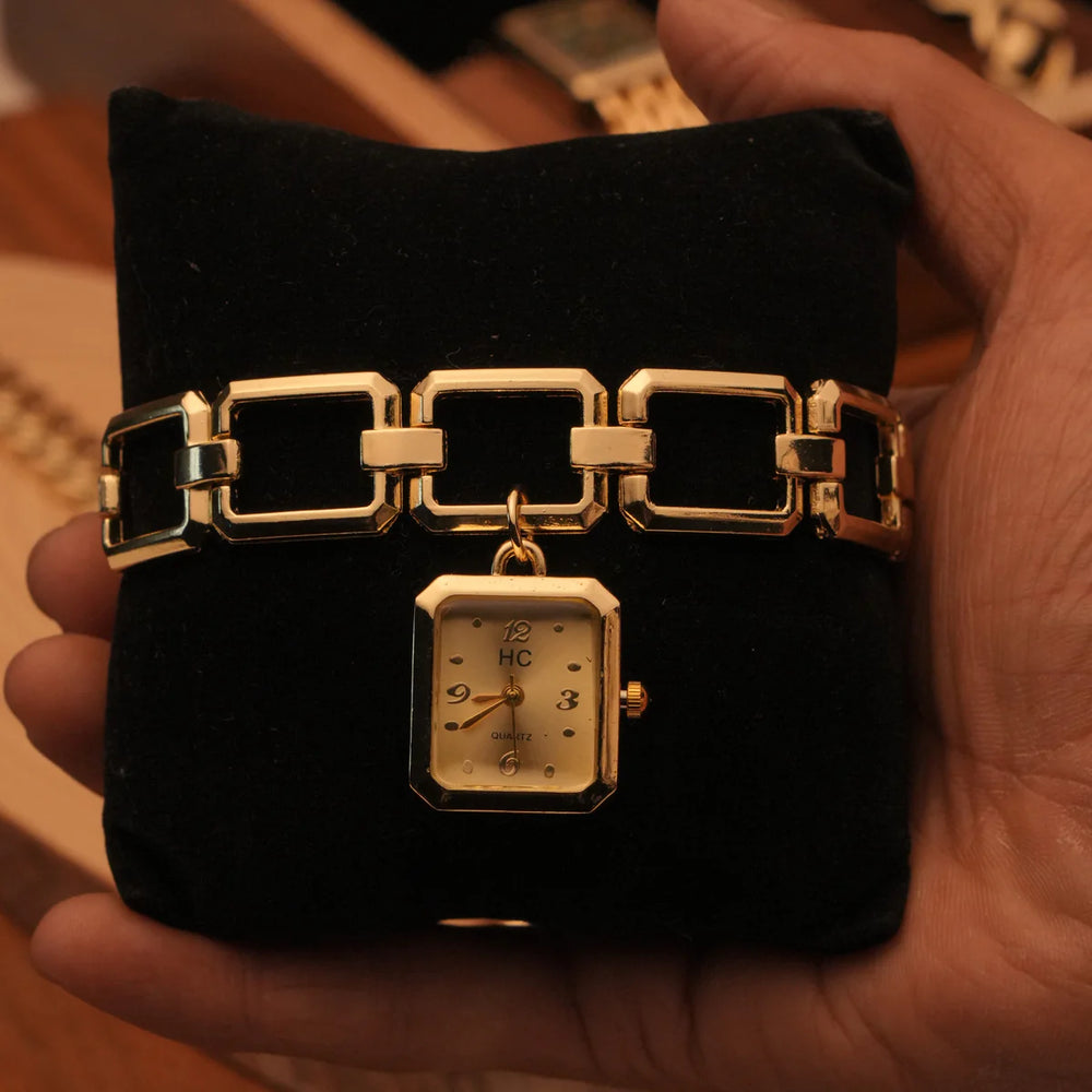 Elegant Rectangular Link Chain Bracelet Watch - Anti-Tarnish Gold Plated