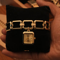 Elegant Rectangular Link Chain Bracelet Watch - Anti-Tarnish Gold Plated