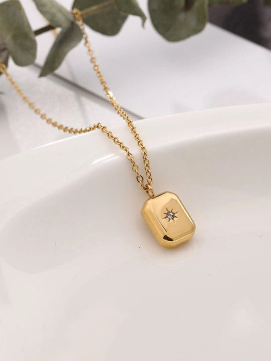 Minimalist Rectangular Starburst Necklace | Anti-Tarnish Gold Plated