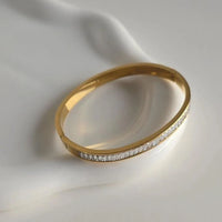 Baguette Crystal Hinged Bangle - Anti Tarnish Gold Plated Bracelet