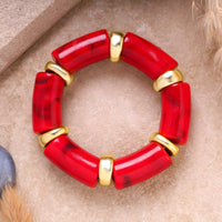 Crimson Red Tube Statement Bracelet with Gold Accents