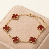 Anti-Tarnish Gold Plated Bracelet Stack - Red Clover, Nail & Bamboo Combo