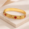 Red Clover Motif Anti-Tarnish Gold Plated Bangle Bracelet