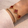 Red Clover & Tennis Bracelet Stack | Anti-Tarnish Gold Plated | Old Money Aesthetic