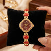 Vintage Red Clover Dial Watch for Women | Anti-Tarnish Gold Plated Bracelet Watch