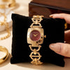 Vintage Red Dial Anti-Tarnish Gold Plated Watch for Women