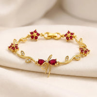Red Floral Bow Bracelet | Anti-Tarnish Gold Plated
