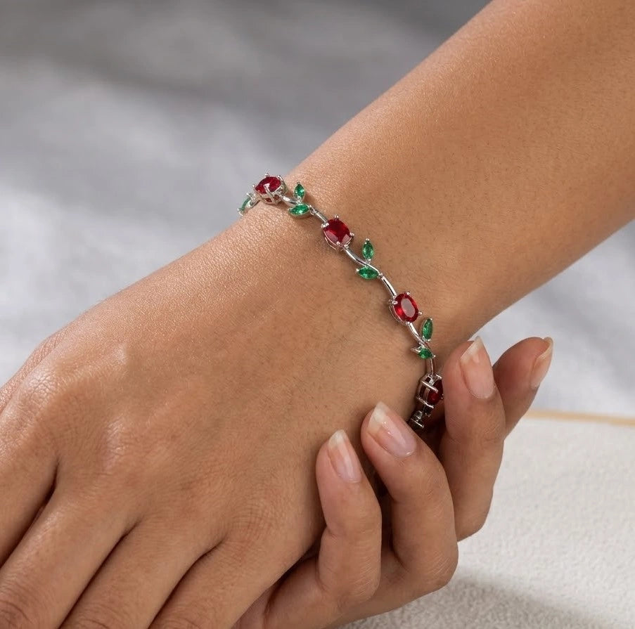 Red Floral Vine Anti-Tarnish Gold Plated Bracelet | Minimalist Daily Wear