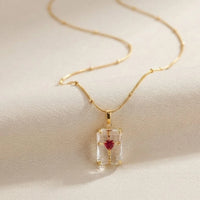 Red Heart Clear Pendant Anti-Tarnish Gold-Plated Necklace