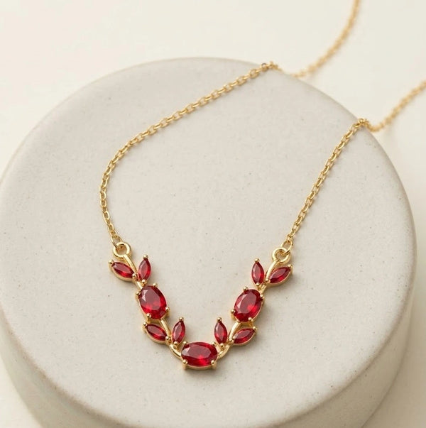 Tulip Red Stone Floral Vine Necklace | Anti-Tarnish Fashion Jewelry