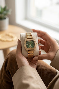 Bubble Time Emerald Green Dial Anti-Tarnish Gold Plated Watch for Women