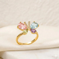 Pastel Butterfly Statement Ring | Multi-Color Rhinestone Fashion Jewelry