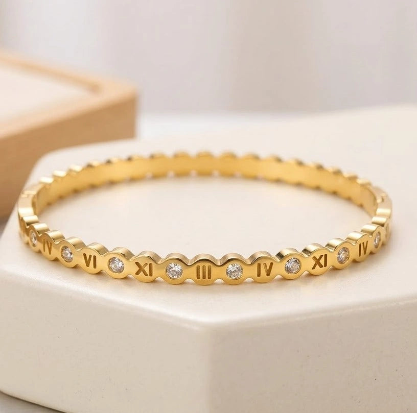 Roman Numeral Anti Tarnish Gold Plated Bracelet for Women