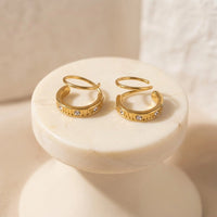 Roman Numeral Double Hoop Earrings - Anti Tarnish Gold Plated