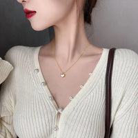 Korean Heart Pendant Necklace for Women | Anti-Tarnish Gold Plated Chain | Minimalist White Shell Charm