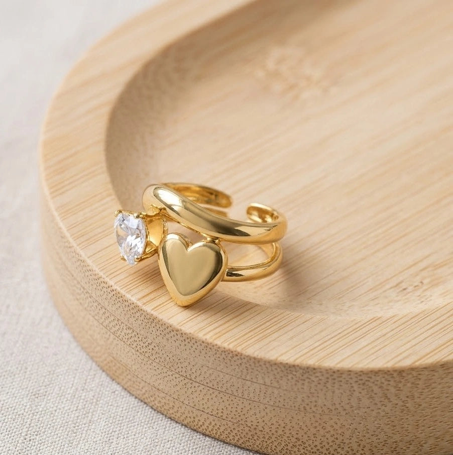 Dual Heart Gold Plated Anti-Tarnish Ring | CZ Sparkle & Smooth Finish