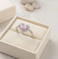 Pink Heart Halo Fashion Ring - High-Quality Silver Tone