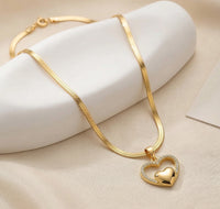 Double Heart Pendant Necklace - Anti Tarnish Gold-Plated Snake Chain