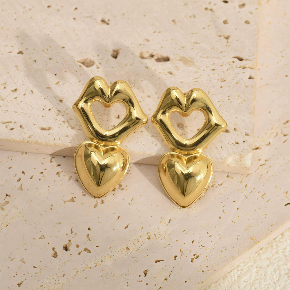 Lips & Heart Dangle Earrings | Anti-Tarnish Gold Plated Statement Jewelry