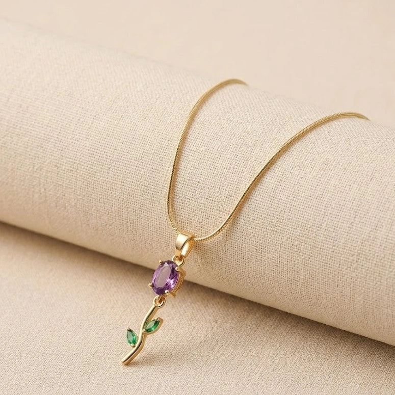 Elegant Amethyst Flower Pendant Necklace - Anti-Tarnish Gold Plated Floral Jewelry-tulip