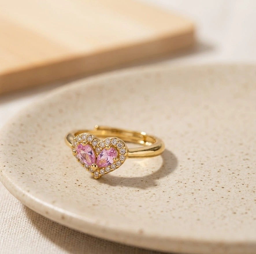Pink Double Heart Halo Ring - High Quality Fashion Jewelry