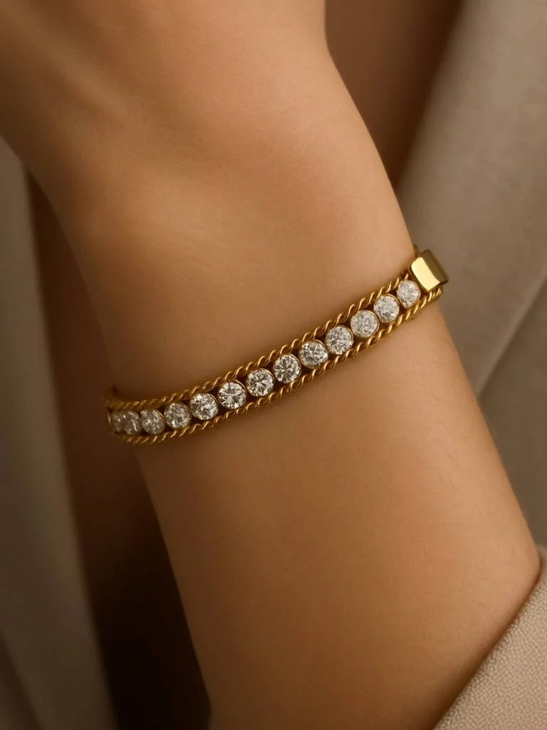 Vintage Rope Twist Crystal Tennis Bracelet | 18K Gold Plated Anti-Tarnish | Moncheri