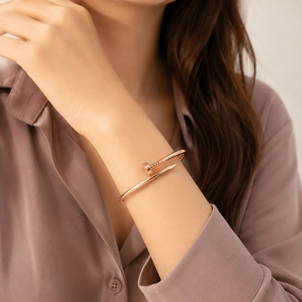 Nail Bracelet - Anti Tarnish Rose Gold Plated Minimalist Bangle