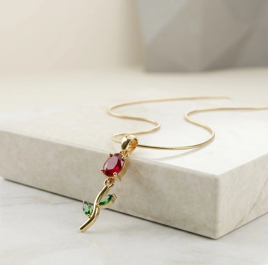 Elegant Rose Pendant Necklace - Anti-Tarnish Gold-Plated Floral Jewelry-Tulip