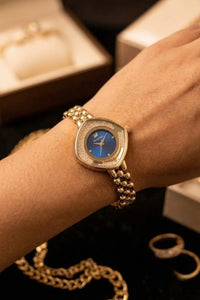 Aesthetic Anti-Tarnish Gold Plated Blue Dial Watch for Women | Moncheri Jewels