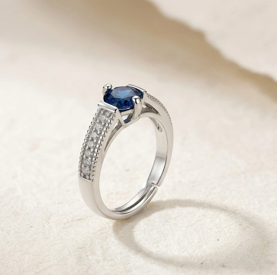Sapphire Blue Crystal Fashion Ring for Women - High Quality Silver Tone