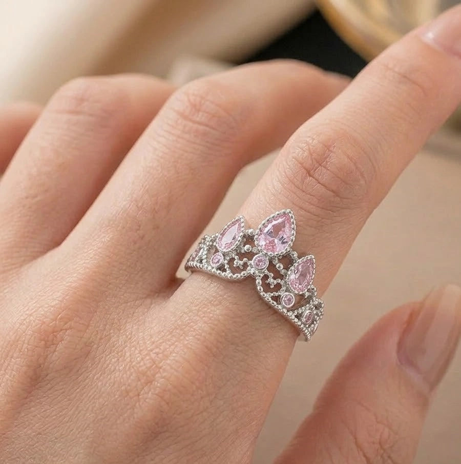 Royal Pink Tiara Crown Ring | High-Quality Fashion Jewelry