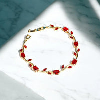Tulip Ruby Red Leaf Vine Anti-Tarnish Gold Plated Bracelet